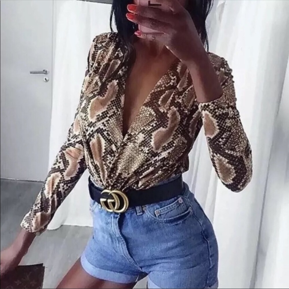 Zara deep v-neck cobra snake print body suit - Picture 2 of 7